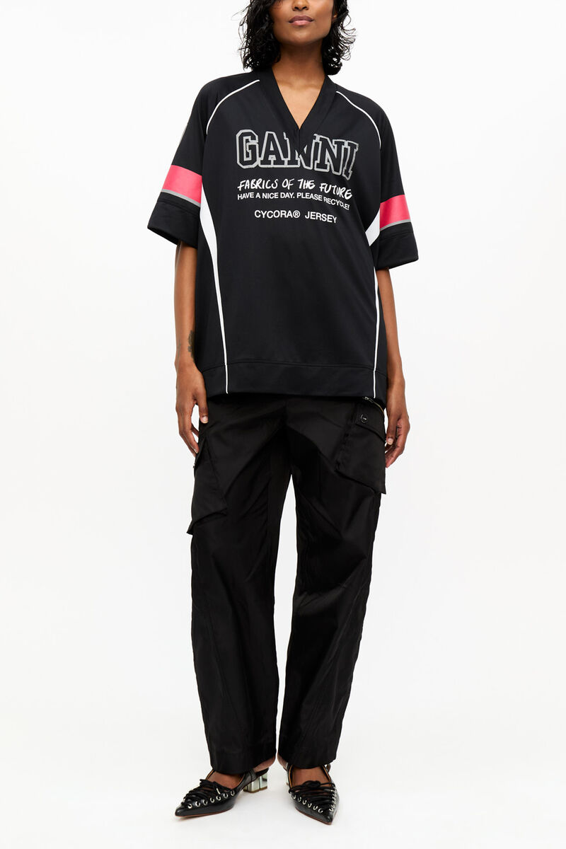 Black League Oversized T-shirt, Recycled Polyester, in colour Black - 2 - GANNI