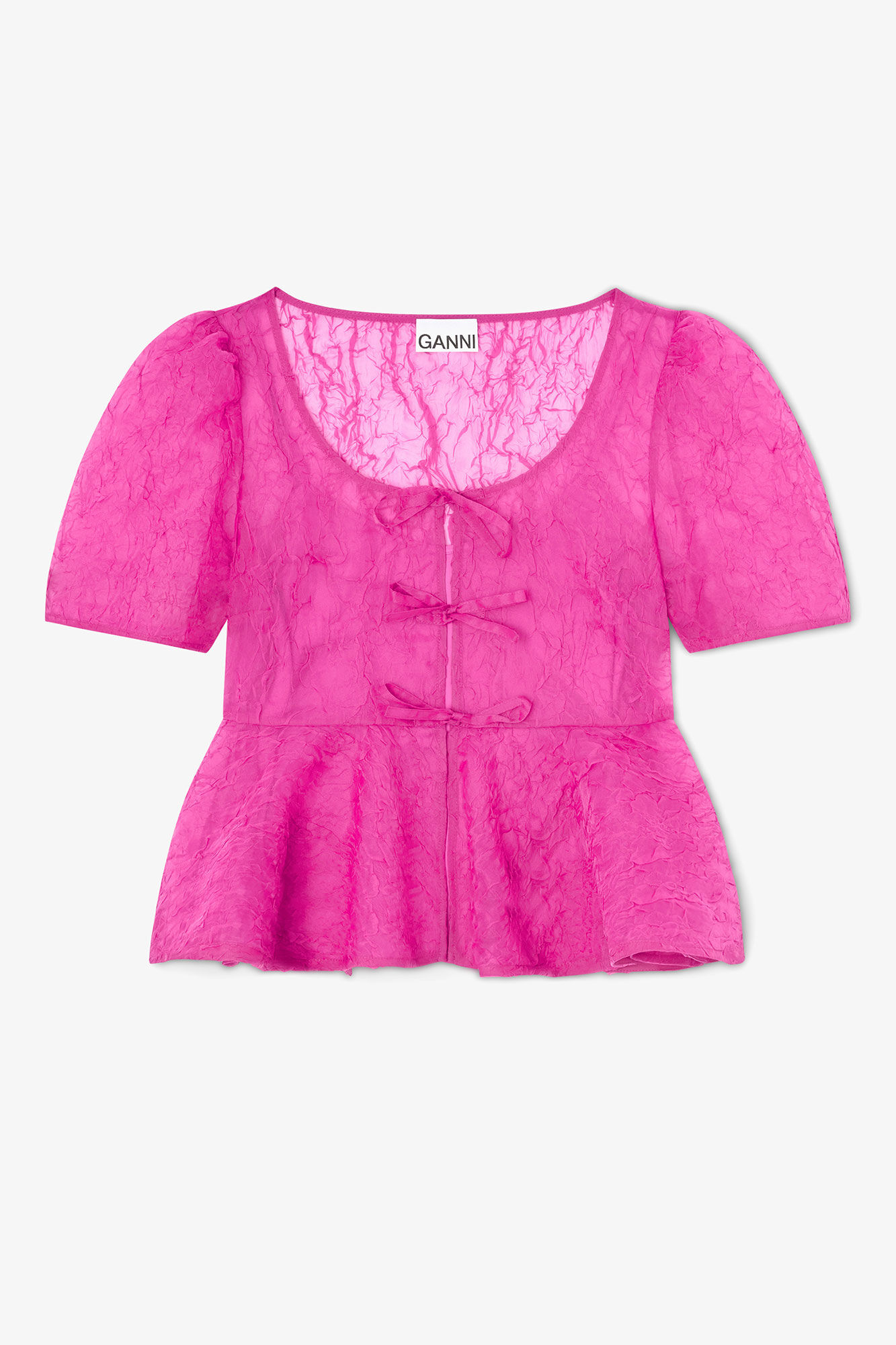 Peplum Blouse in Shibori Organza, Recycled Polyester, in colour Raspberry Rose - 1 - GANNI
