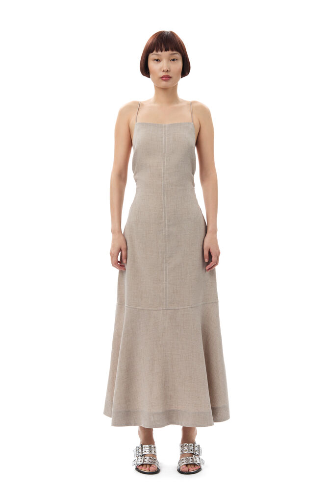 GANNI Grey Light Melange Suiting Long Dress,Alfalfa