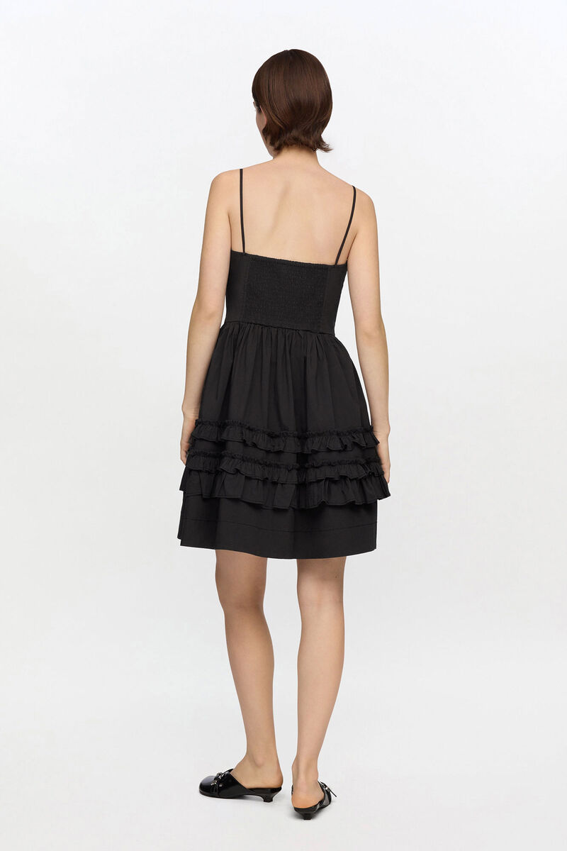Black Mini Frill Dress, Organic Cotton, in colour Black - 2 - GANNI