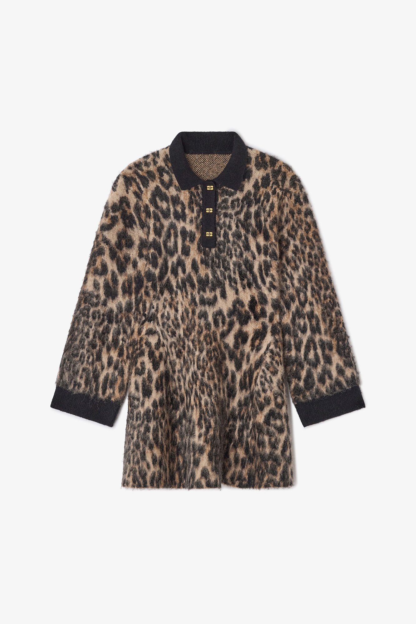 Polo Dress in Leopard, Alpaca, in colour Leopard - 1 - GANNI