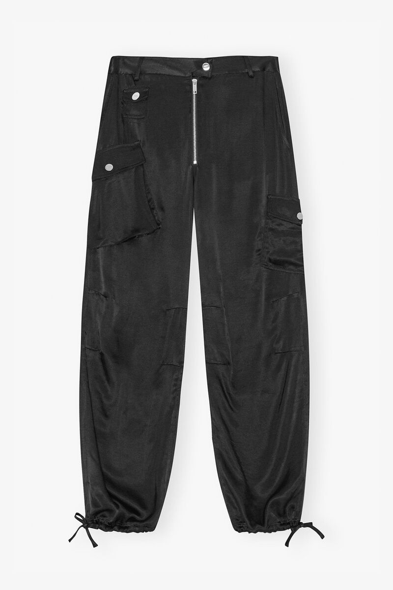 Cargo Trousers in Black, Viscose, in colour Black - 1 - GANNI