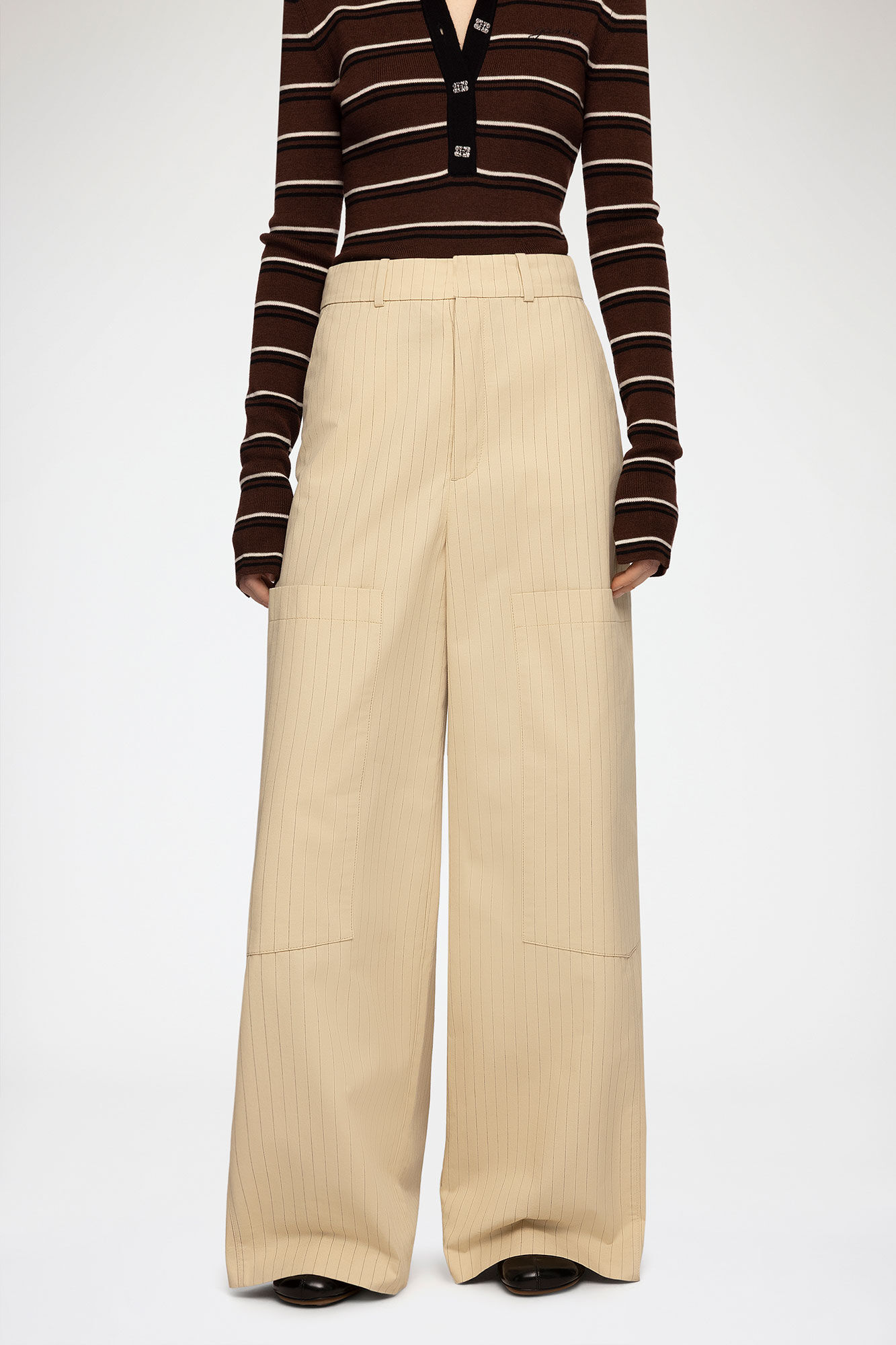 Trousers in Beige Suiting, Organic Cotton, in colour Summer Sand - 2 - GANNI