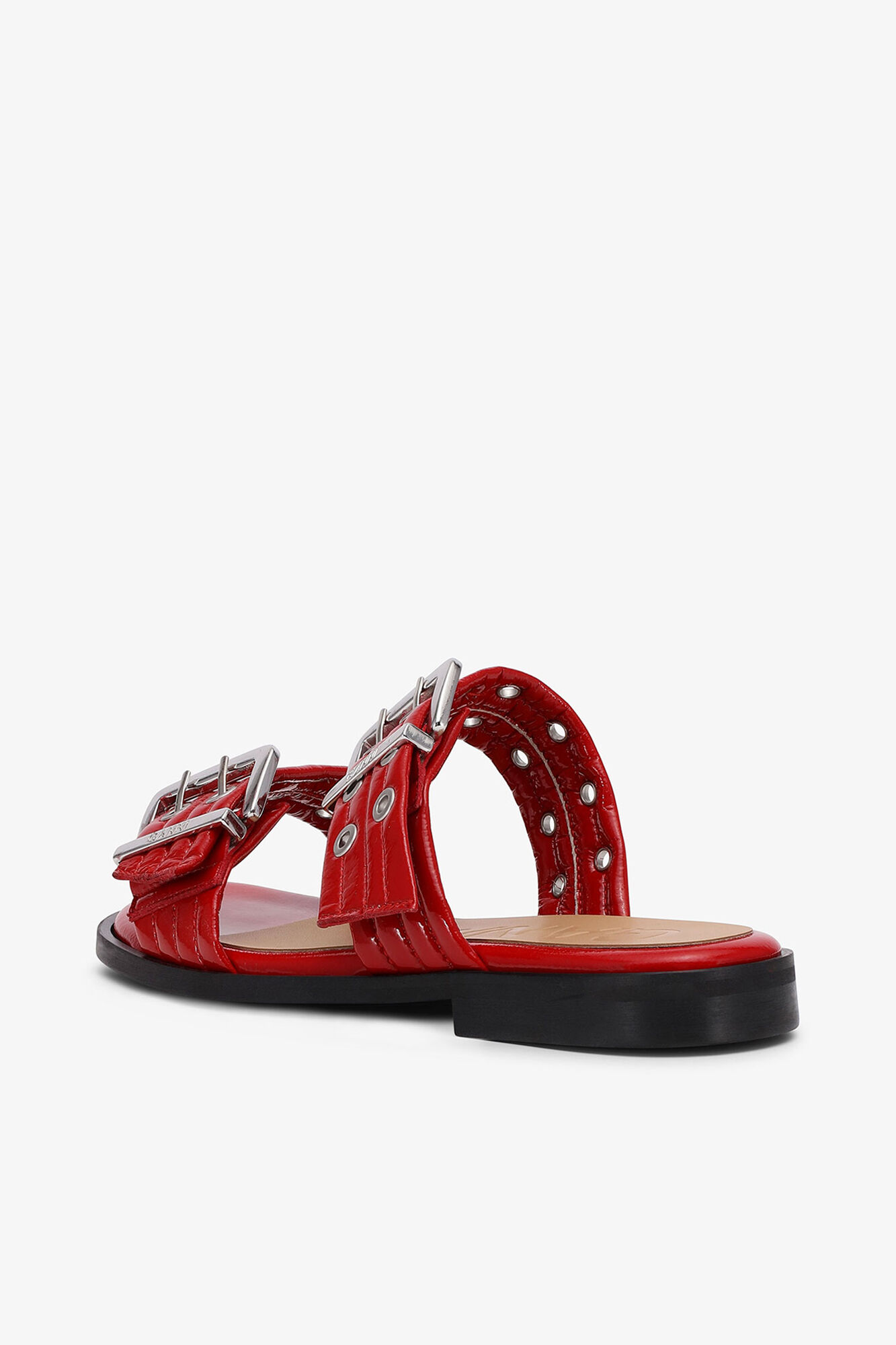 Feminine Buckle Two-Strap Sandals in Red, Polyurethane, in colour Racing Red - 3 - GANNI