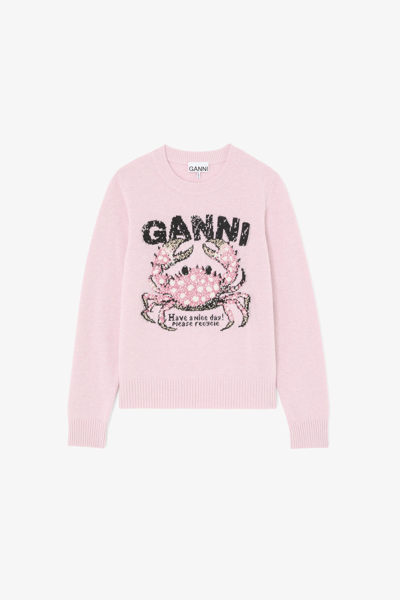 Sweater with Crab, Wool, in colour Chalk Pink - 1 - GANNI