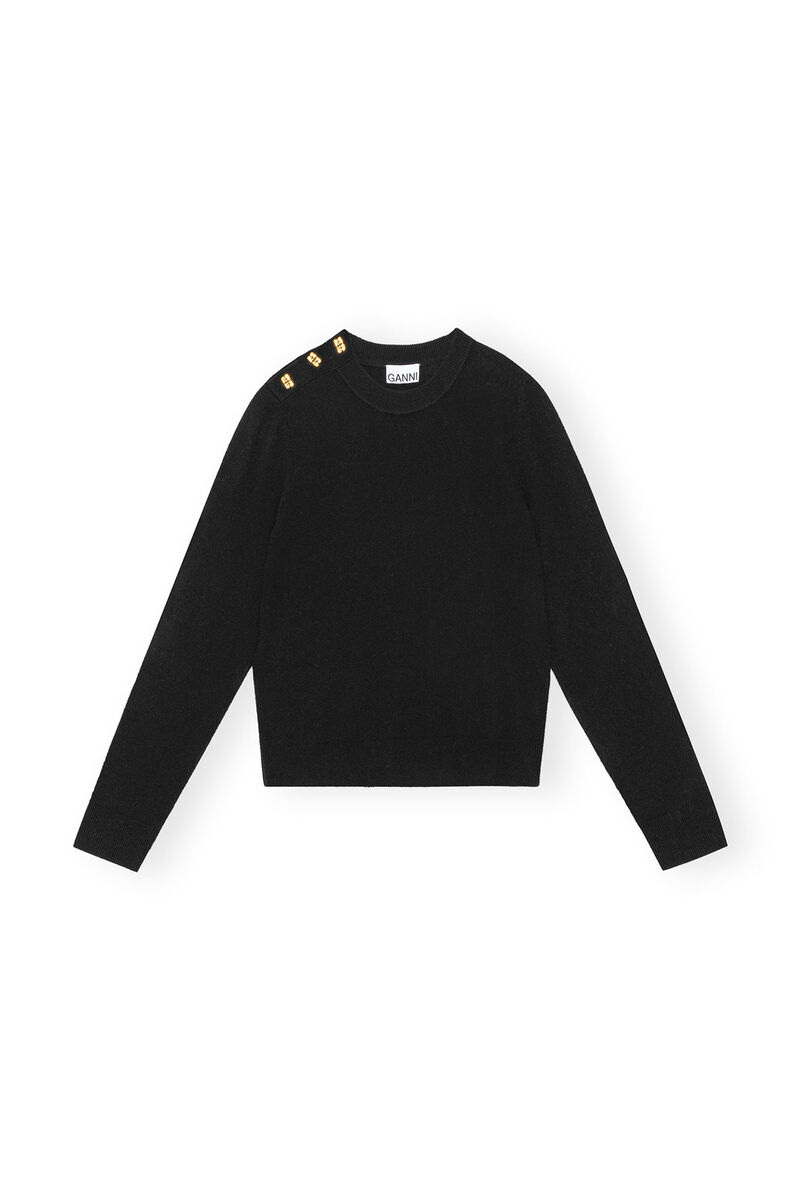 Black Cashmere Mix O-Neck Pullover , Cashmere, in colour Black - 1 - GANNI
