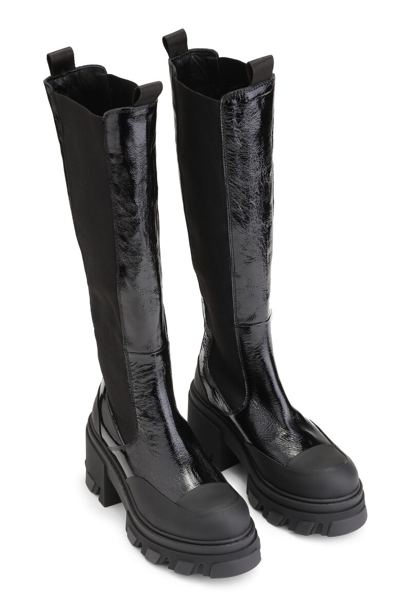 Hohe Chelsea-Stiefel mit Stollen, Leather, in colour Black - 3 - GANNI