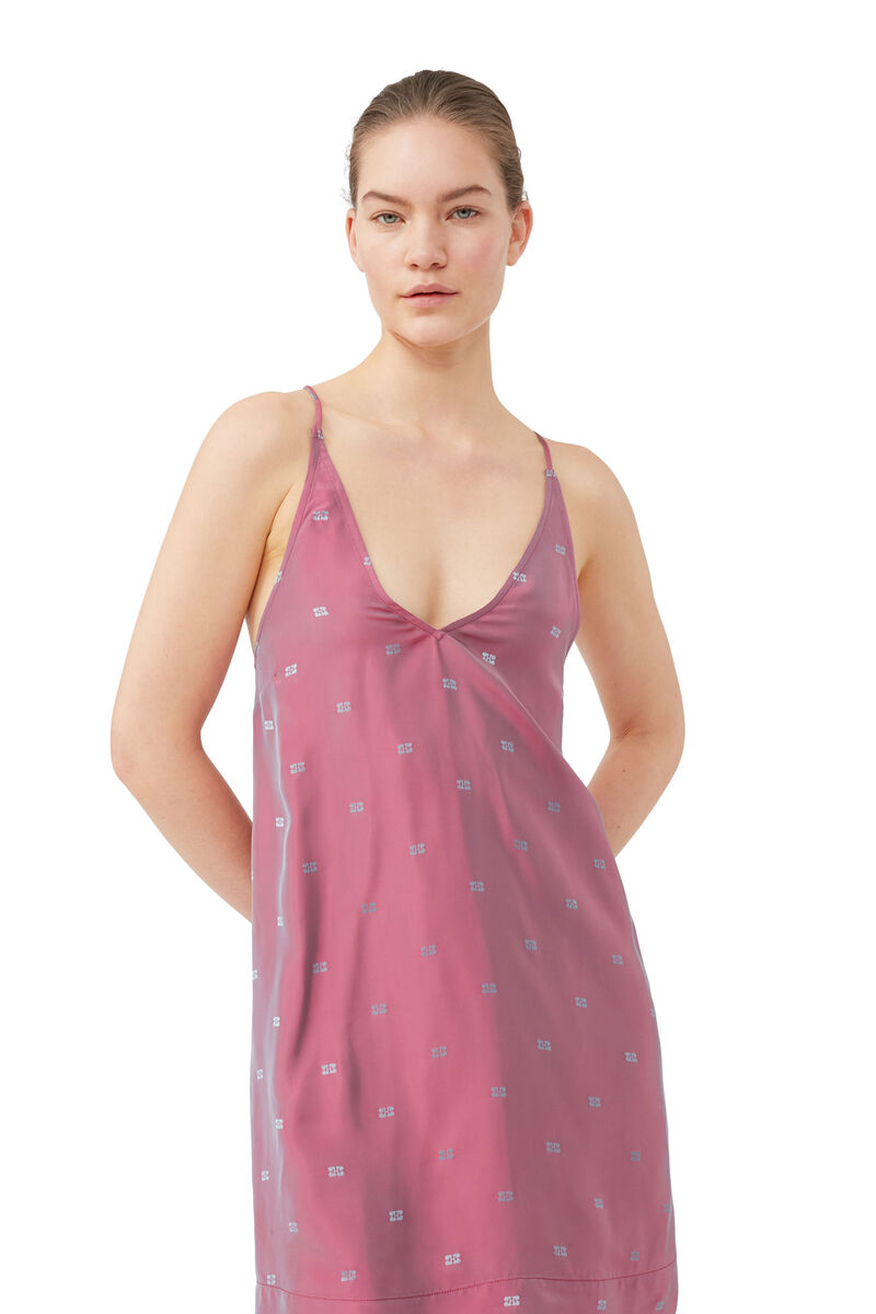 Light Jacquard Strap Mini Dress, Acetate, in colour Love Potion - 4 - GANNI