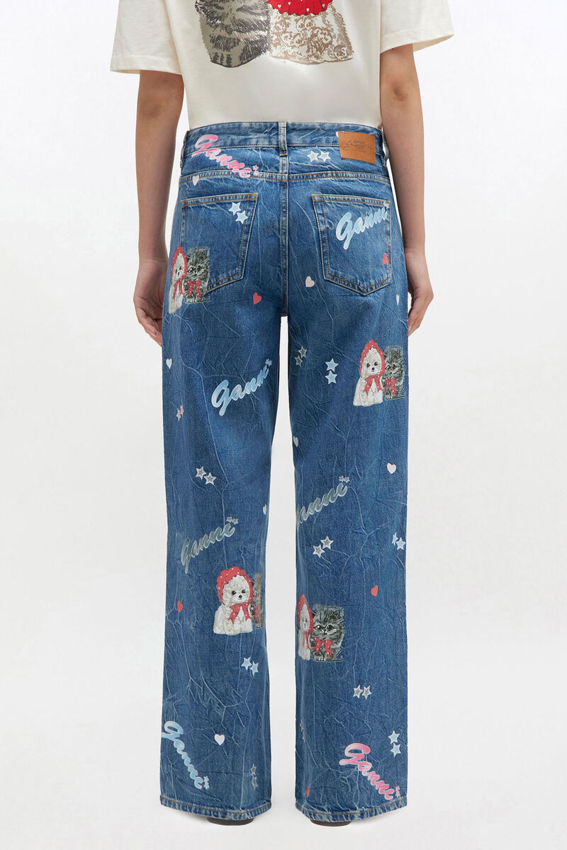 Starry Animal Izey Jeans, Cotton, in colour Mid Blue Stone - 3 - GANNI