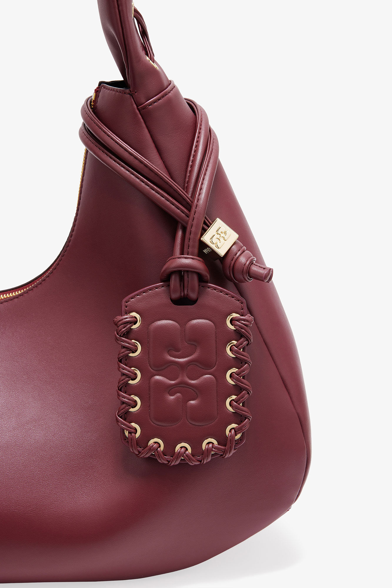 Burgundy Medium Laces Hobo Bag, Polyester, in colour Burgundy - 3 - GANNI