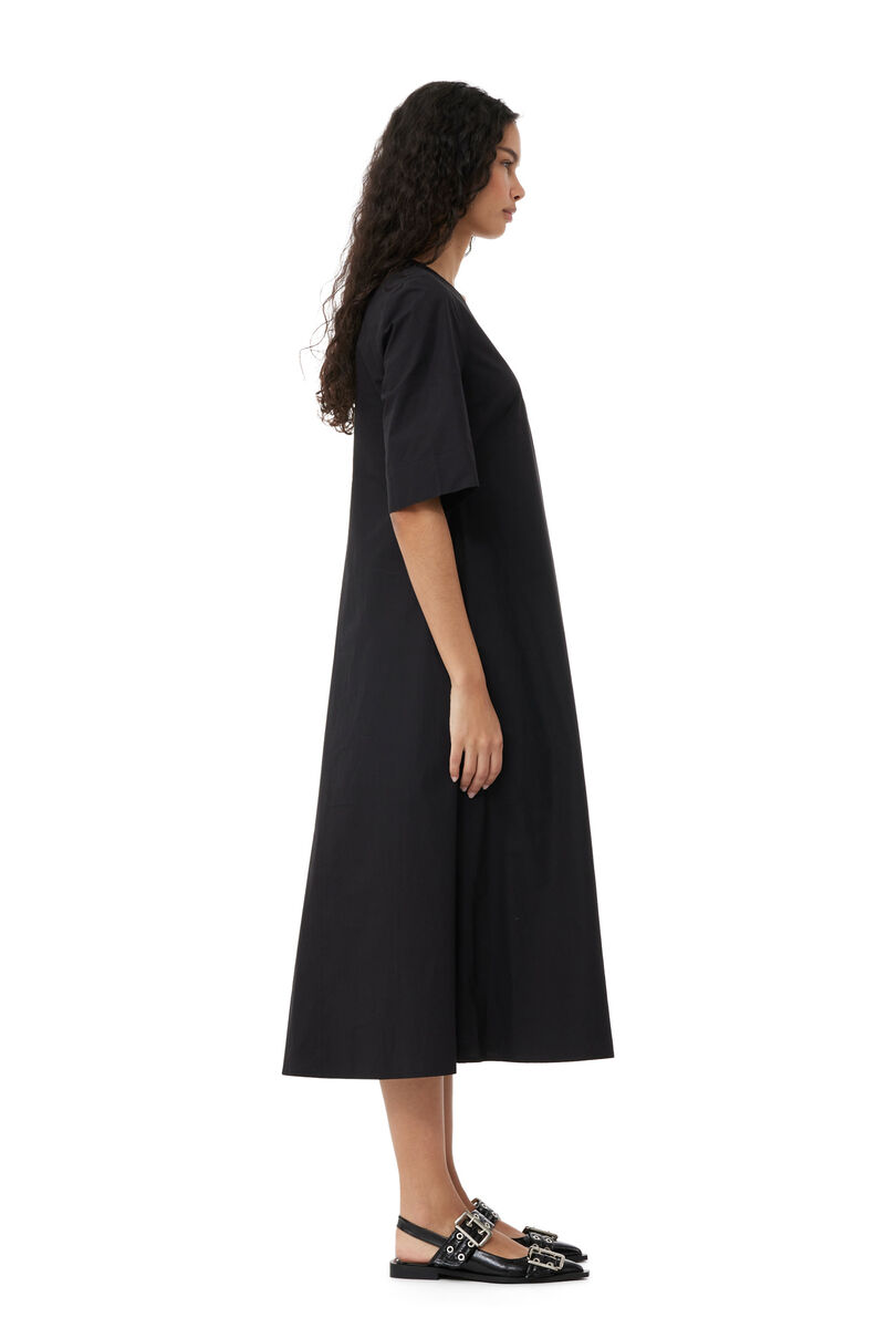 Exclusive Black Cotton Poplin Maxi Dress, Cotton, in colour Black - 3 - GANNI