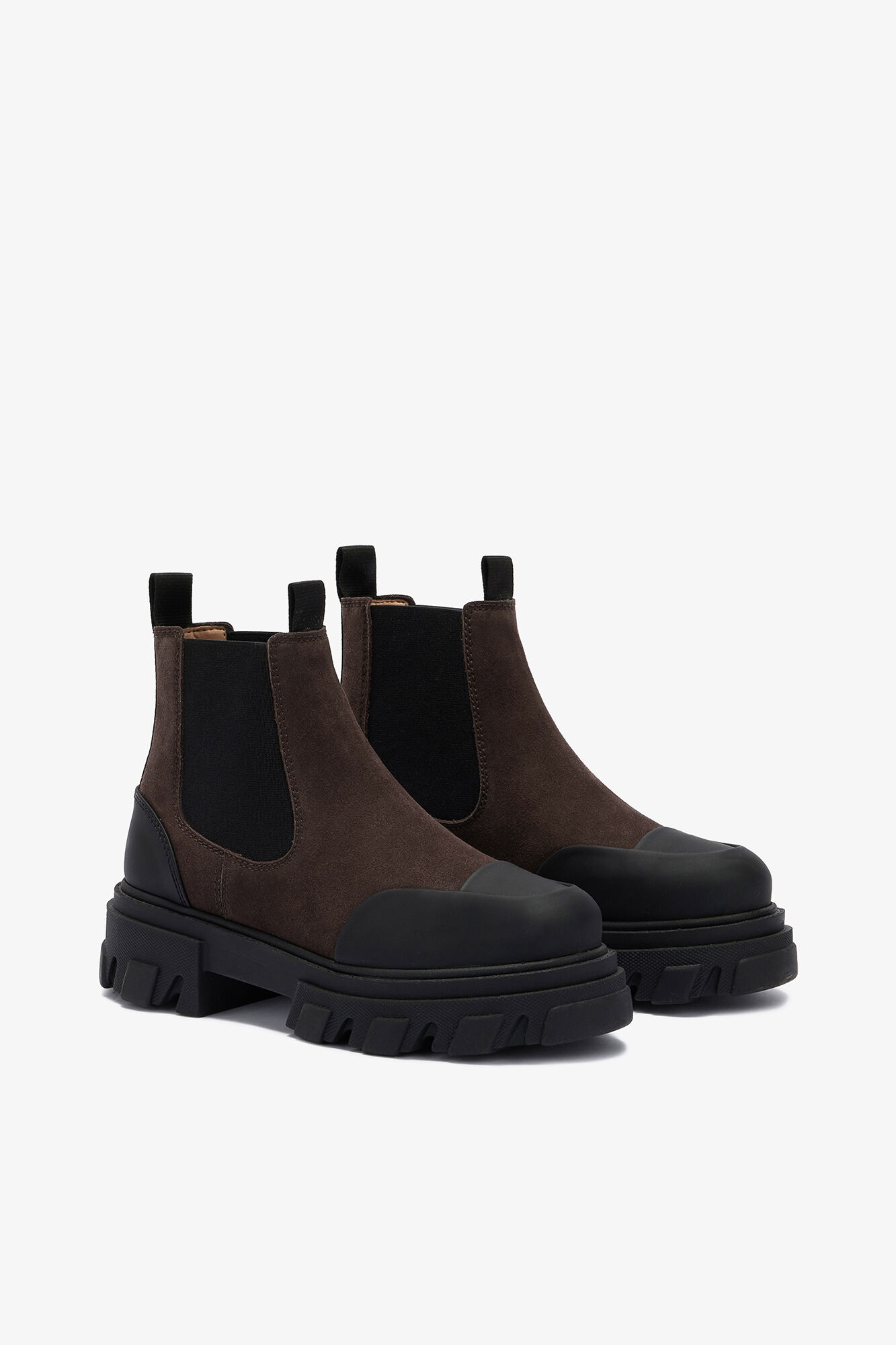 Cleated Low Chelsea Boots in Brown, Recycled Leather, in colour Chicory Coffee - 2 - GANNI