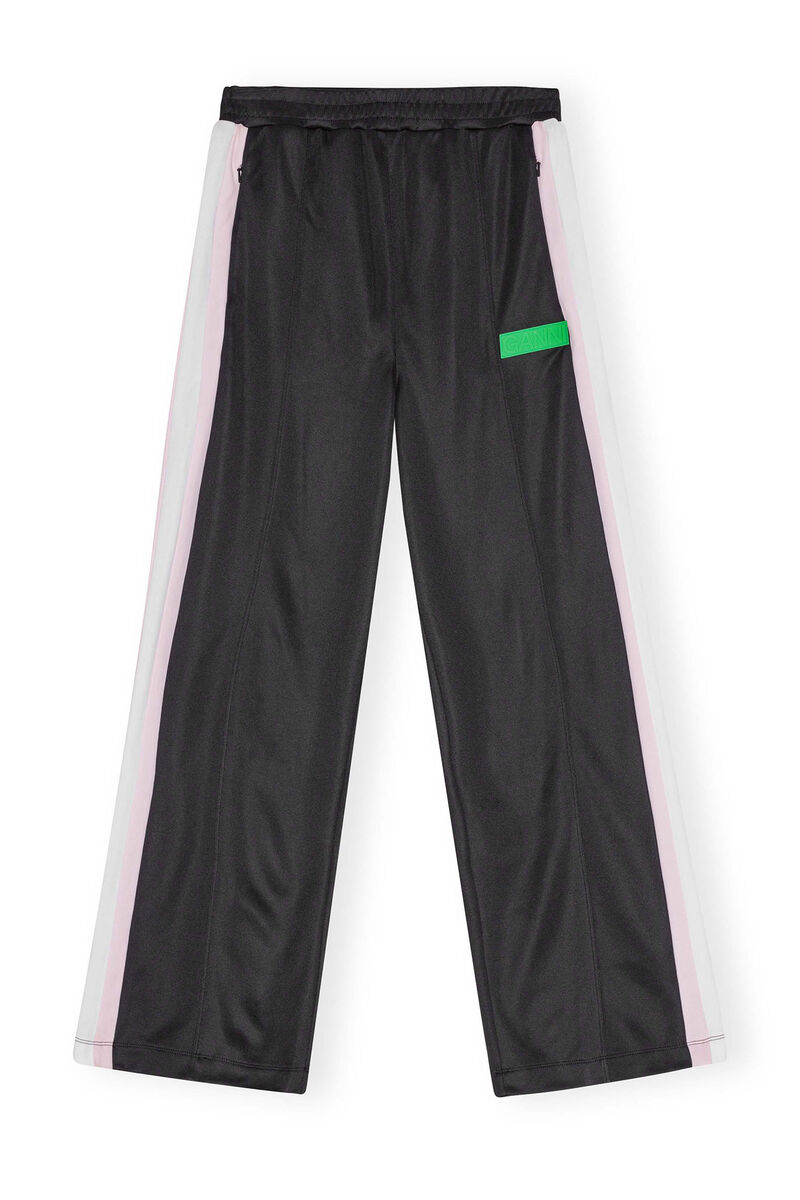 Sporty Jersey Straight Leg Pants, Recycled Polyester, in colour Black - 1 - GANNI