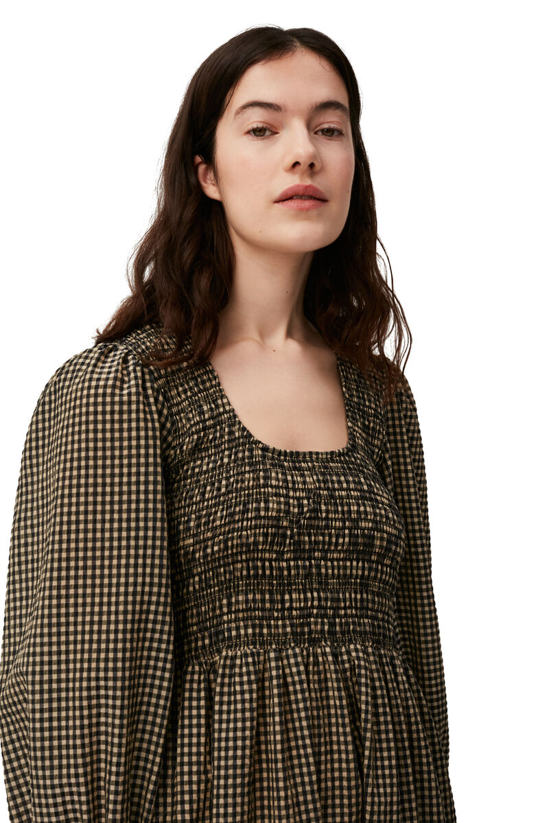 Seersucker Maxi Dress, Cotton, in colour Gingham Starfish - 3 - GANNI