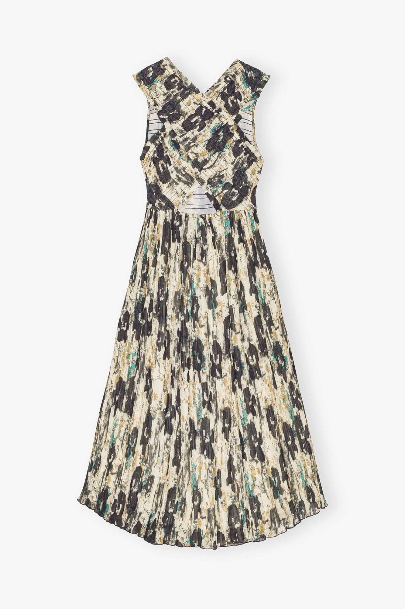 Printed Pleats Smock Midi Straps Dress, Recycled Polyester, in colour Afterglow - 2 - GANNI