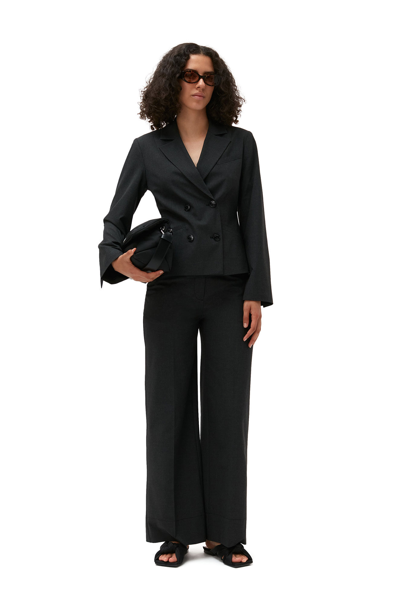 Drapey Melange Fitted Blazer, Elastane, in colour Phantom - 2 - GANNI