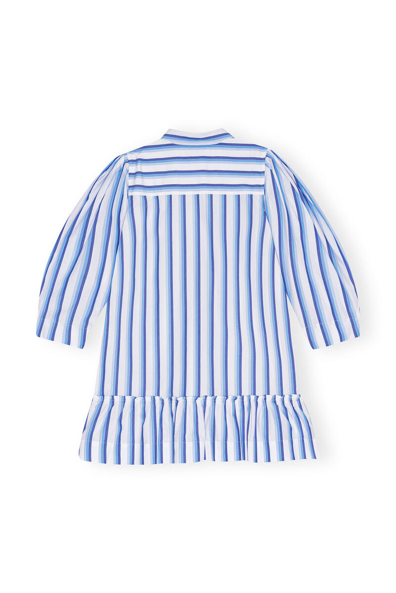 Blue Striped Cotton Mini Shirt Kjole, Cotton, in colour Silver Lake Blue - 2 - GANNI