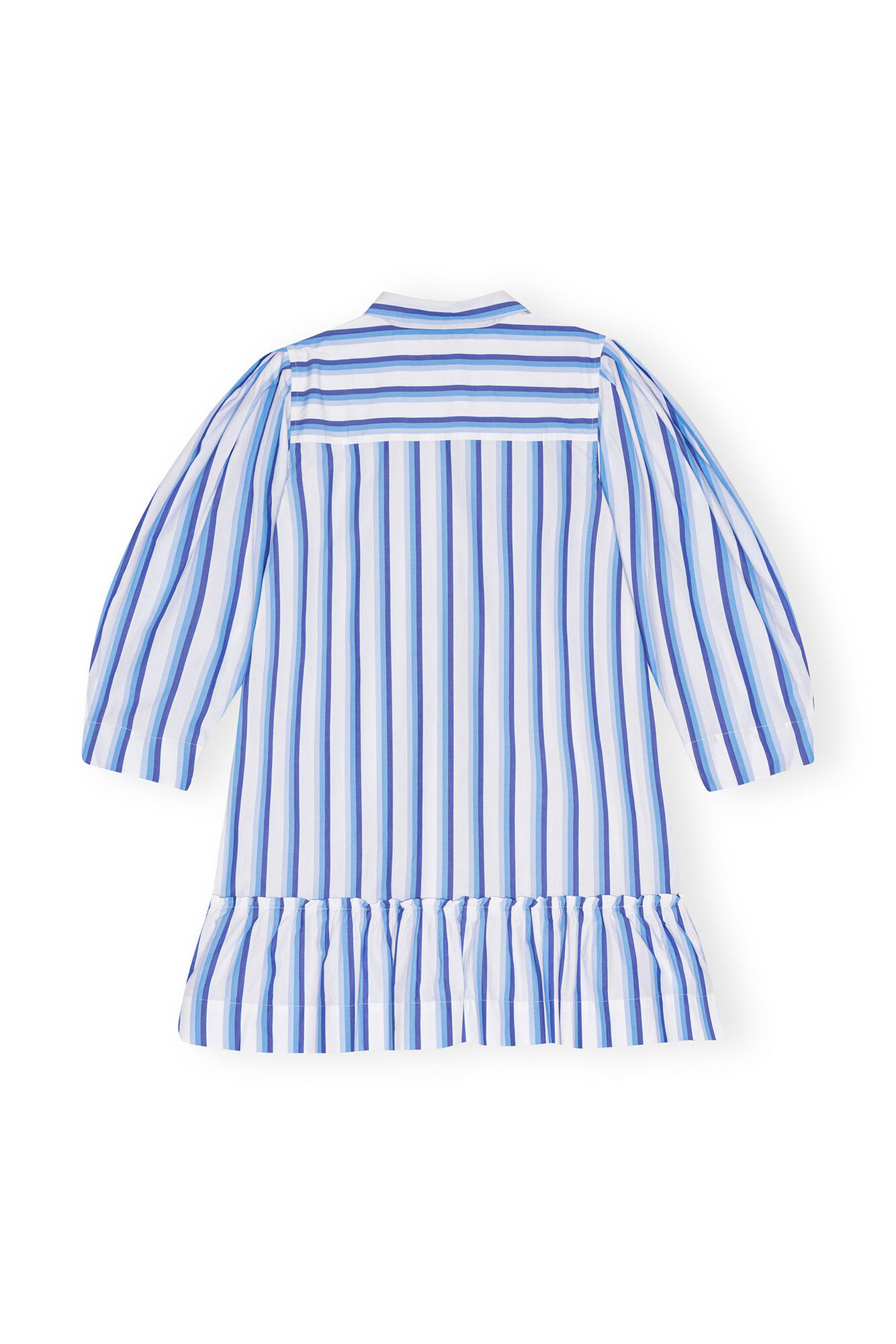 Blue Striped Cotton Mini Shirt Dress, Cotton, in colour Silver Lake Blue - 2 - GANNI