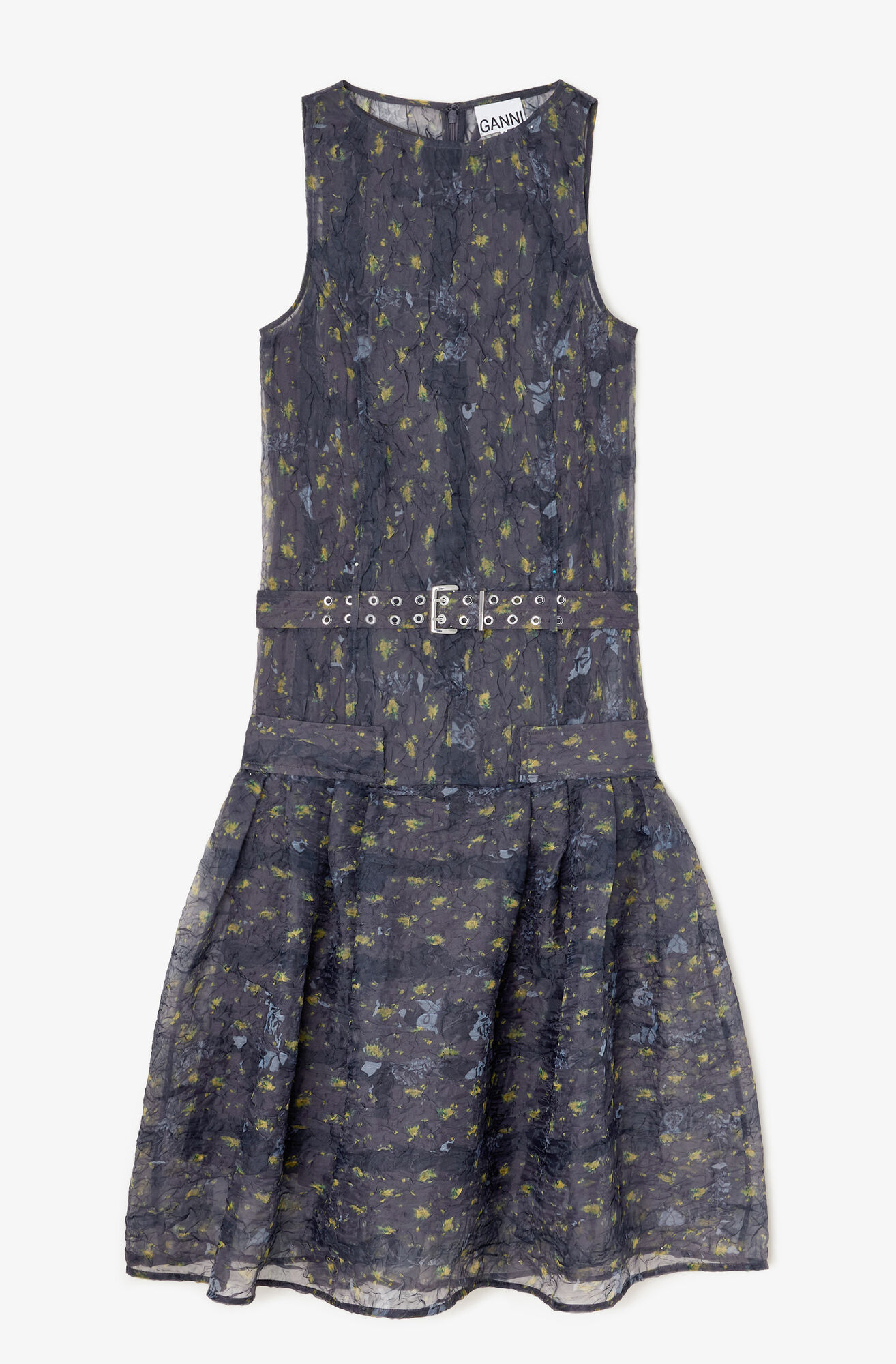 Dress in Shibori Organza, Recycled Polyester, in colour Black Sand - 1 - GANNI