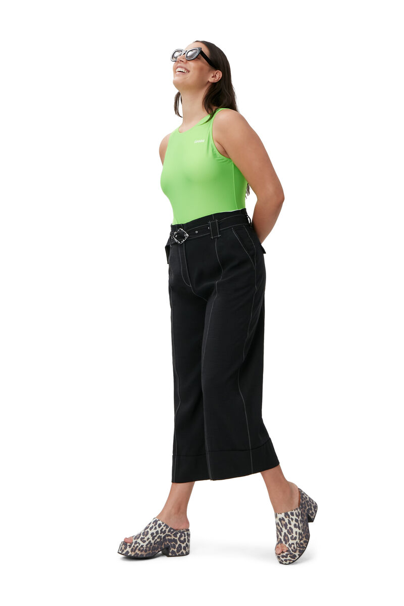 Cropped Trousers, Polyester, in colour Black - 4 - GANNI