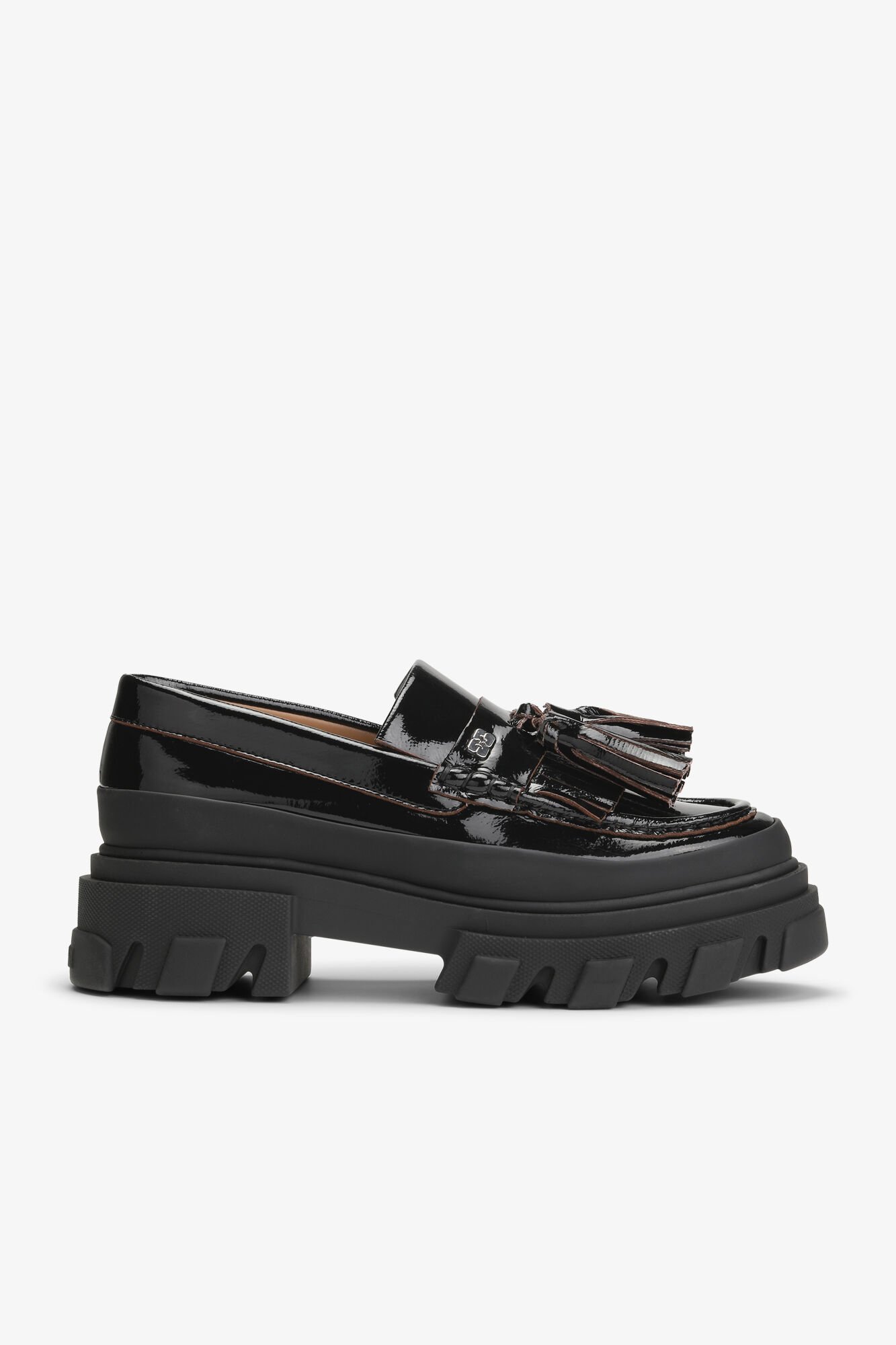 Black Cleated Naplack Loafers, Cotton, in colour Black - 1 - GANNI