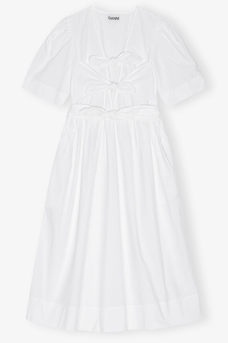 Weißes Midikleid mit Bindebändern aus Stretch-Baumwolle, Elastane, in colour Bright White - 1 - GANNI