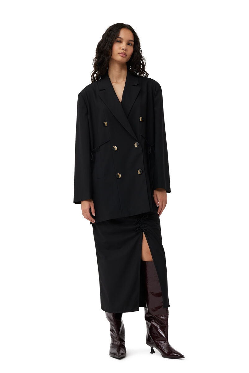 Black Drapey Melange Oversized-blazer, Elastane, in colour Black - 2 - GANNI