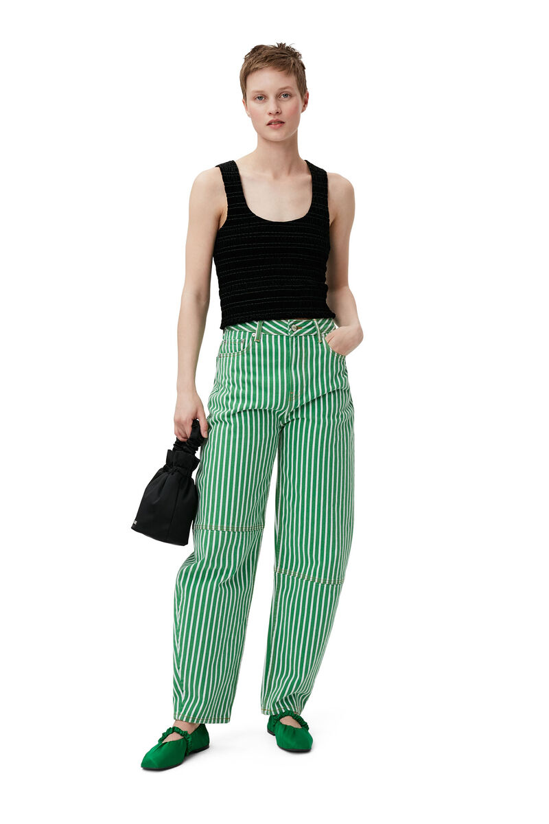 Stripe Denim Stary jeans, Cotton, in colour Kelly Green - 1 - GANNI