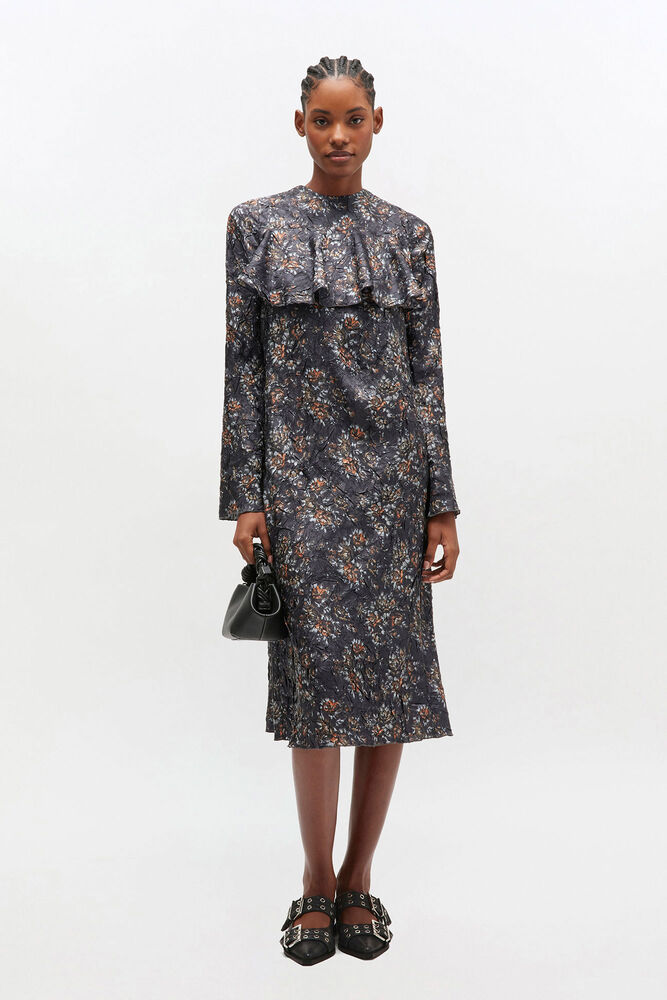 Black Floral Ruffle Dress, Black