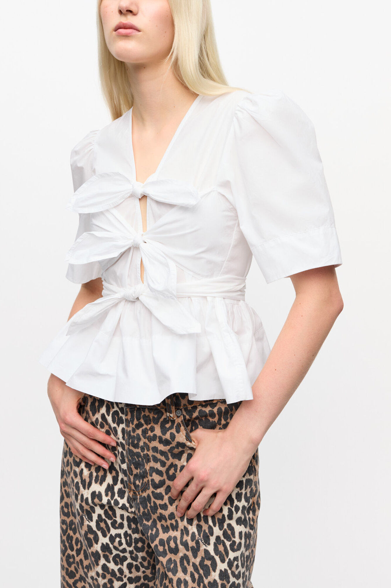 White Washed Stretch Cotton Tie Strap Blouse, Organic Cotton, in colour Bright White - 5 - GANNI