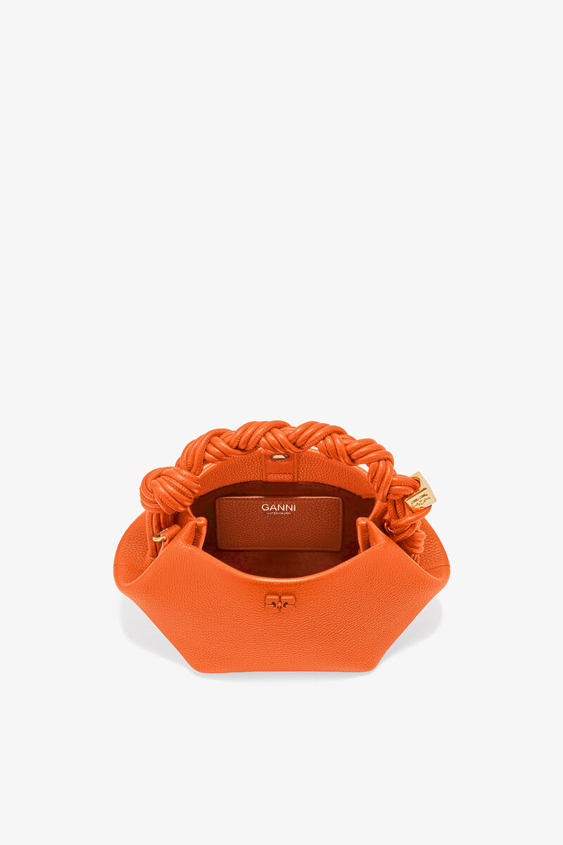 Oransje, mini GANNI Bou-veske med kornet tekstur, Polyurethane, in colour Russet Orange - 3 - GANNI