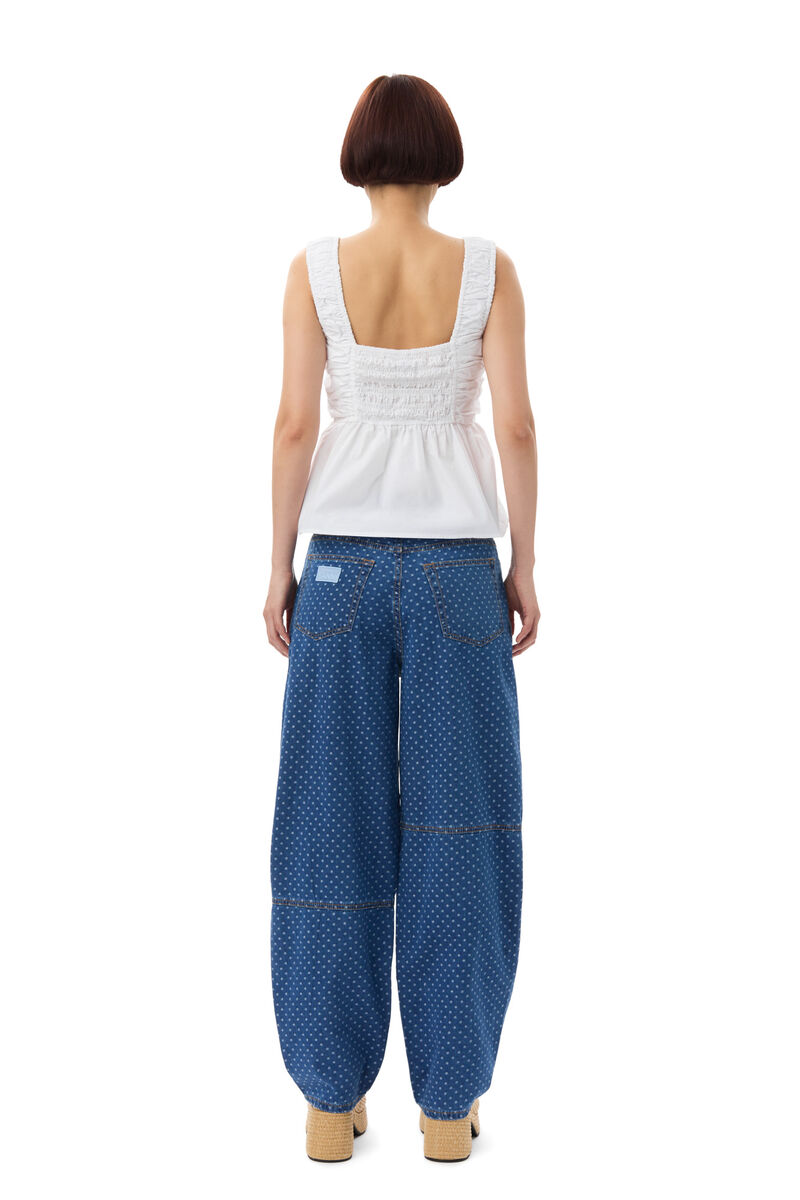 Blue Jacquard Denim Stary-jeans, Cotton, in colour Mid Blue Stone - 4 - GANNI