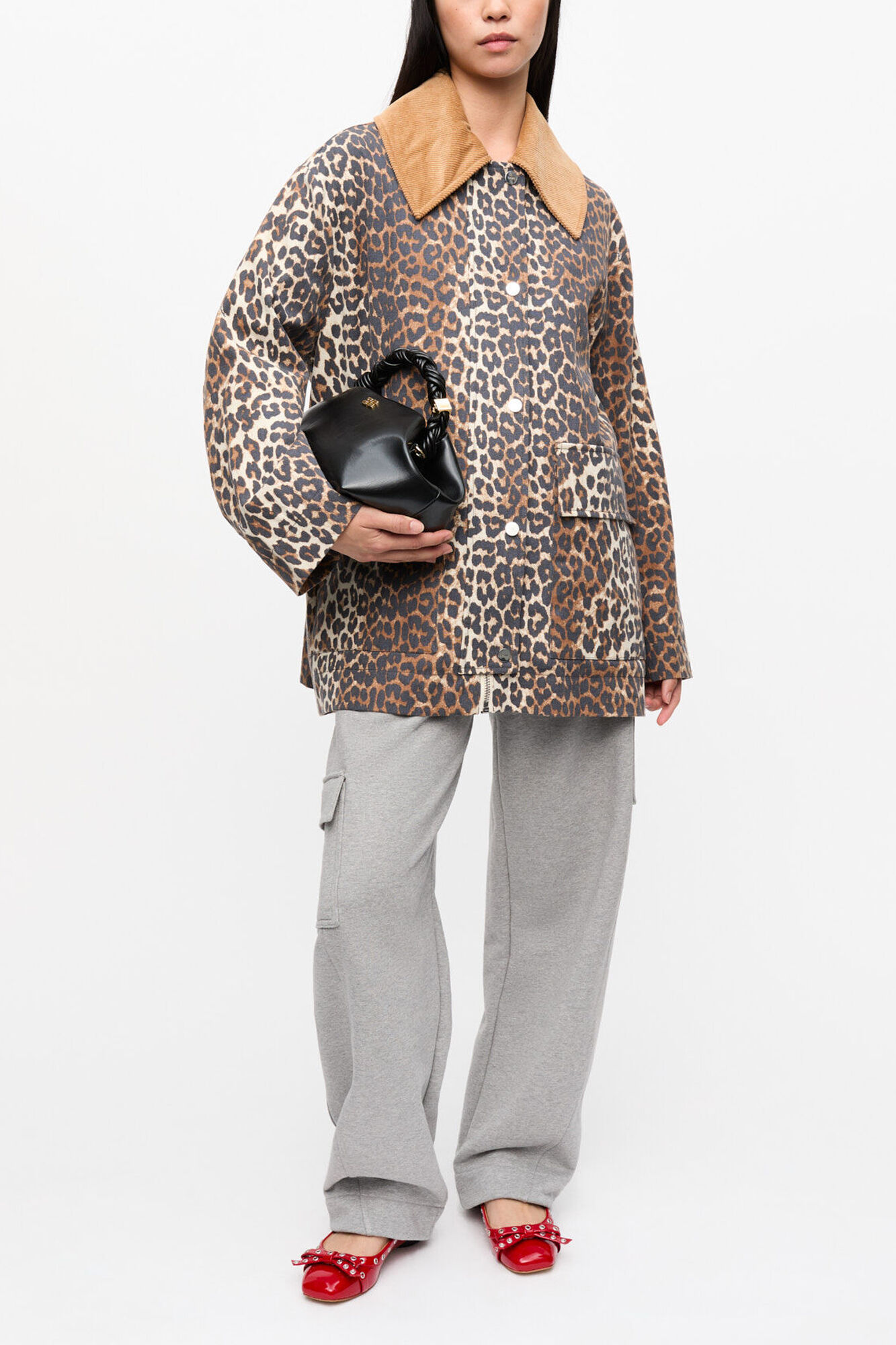 Leopard Printed Canvas Midi Jacket | GANNI US