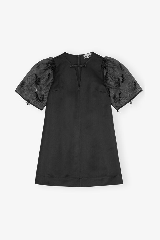 Black Fringed Organza Mini Dress, Black
