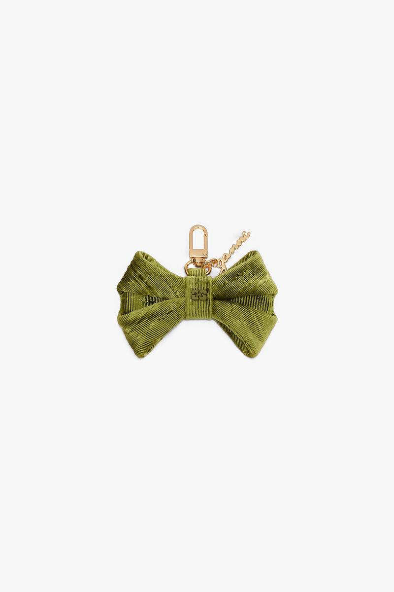 Bow Charm in Green, Recycled Polyester, in colour Spinach Green - 1 - GANNI