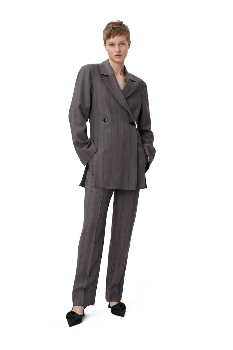 Drapey Stripe Blazer, LENZING™ ECOVERO™, in colour Black Stripes - 1 - GANNI