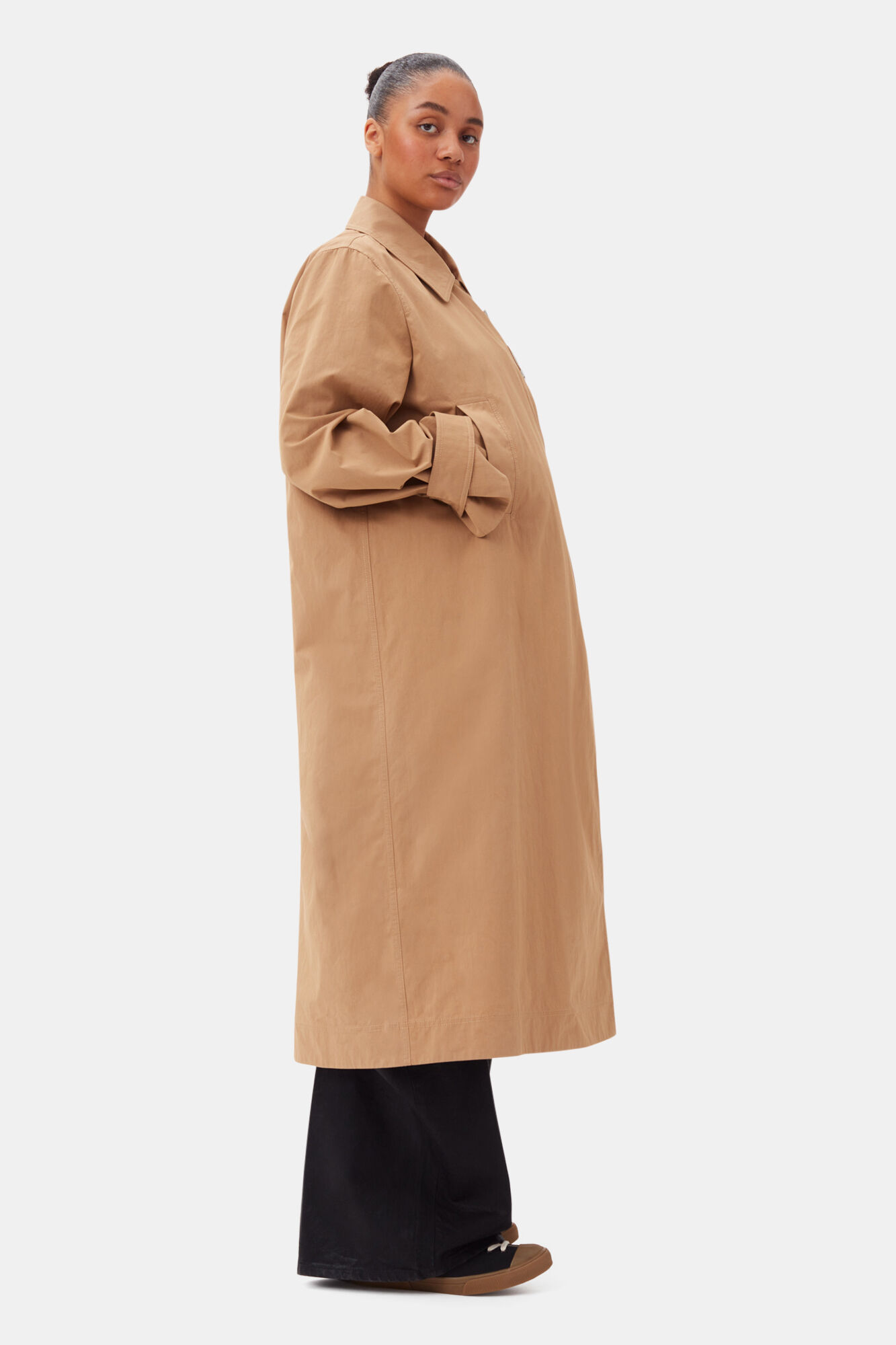 Beige Cotton Twill Buckle Coat, Nylon, in colour Tiger's Eye - 7 - GANNI
