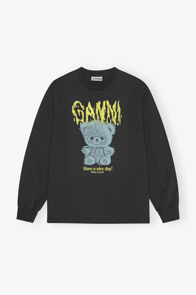 Svart långärmad Teddy t-shirt i basic bomull, Phantom