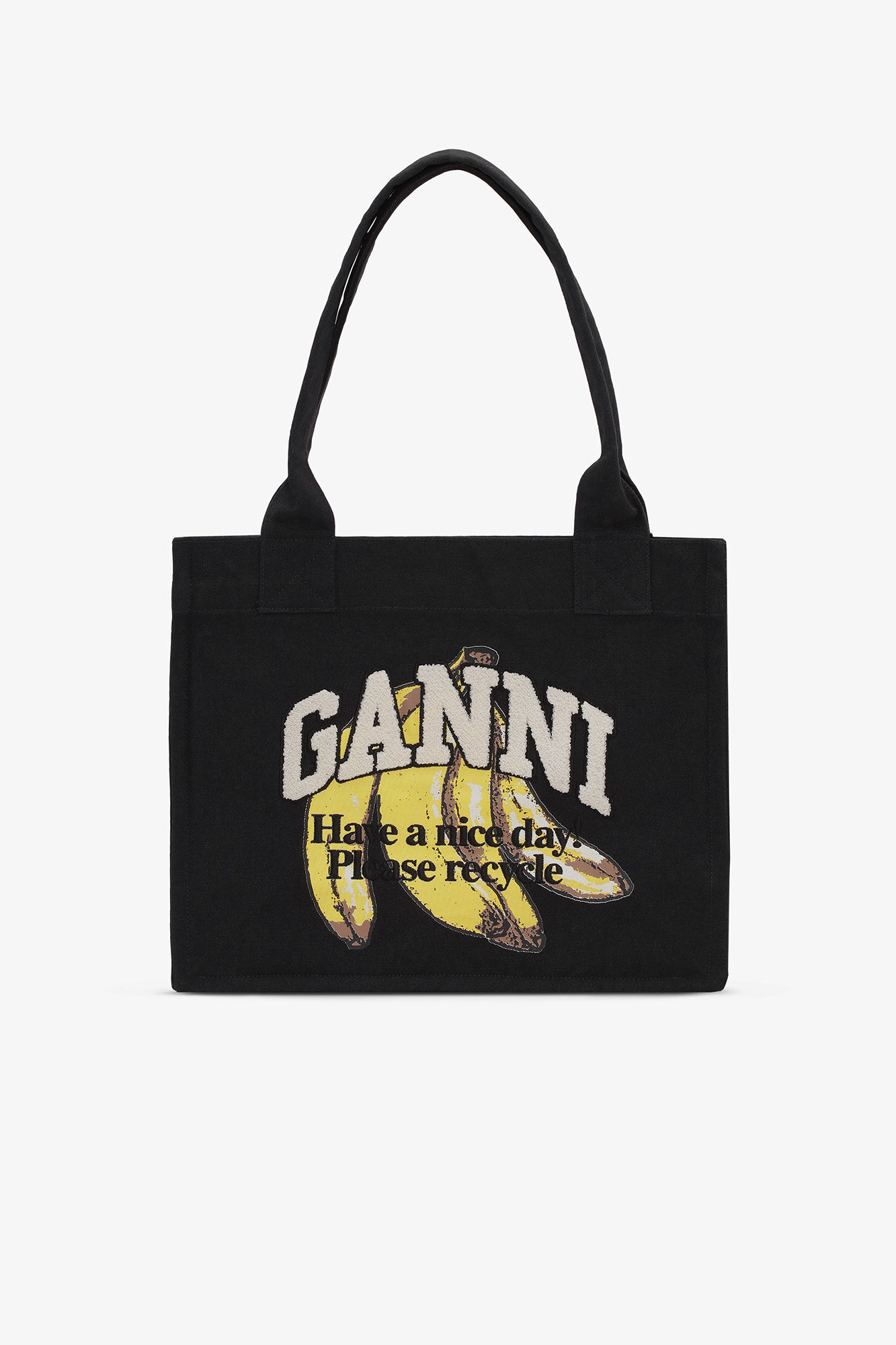 Grand fourre-tout à imprimé banane noir, Recycled Cotton, in colour Black - 1 - GANNI