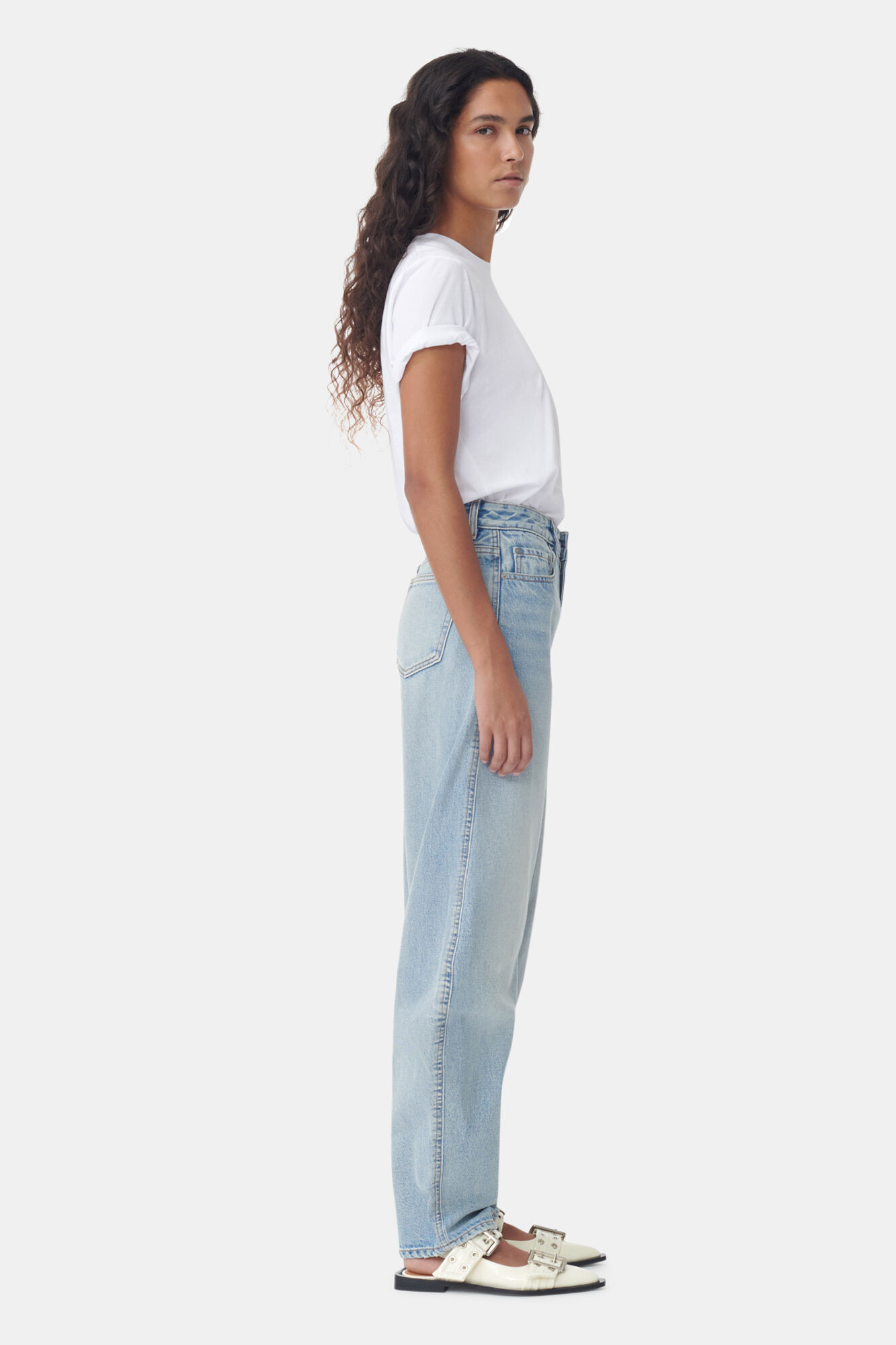 Light Blue Stary Jeans, Cotton, in colour Light Blue Vintage - 2 - GANNI