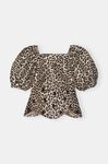 Utsmykket bluse med åpen rygg, Polyamide, in colour Leopard - 1 - GANNI