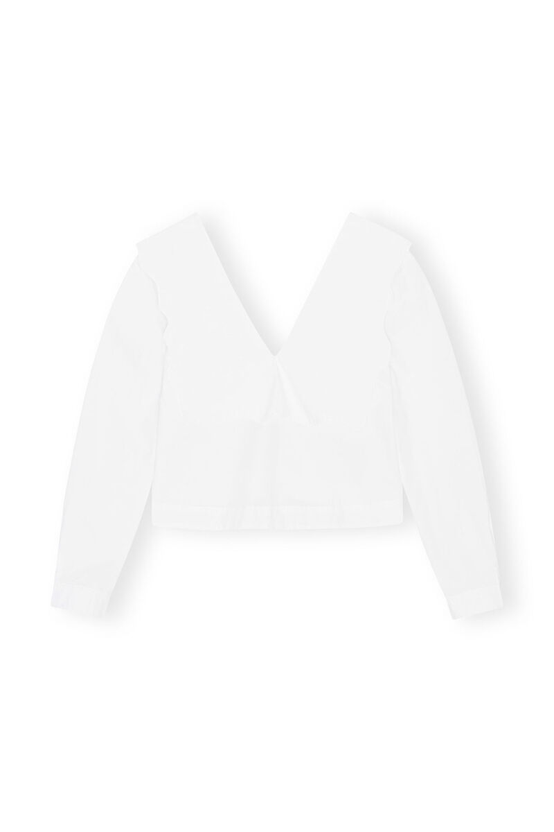 Cotton Poplin Rhythm Collar Blouse, Cotton, in colour Bright White - 1 - GANNI