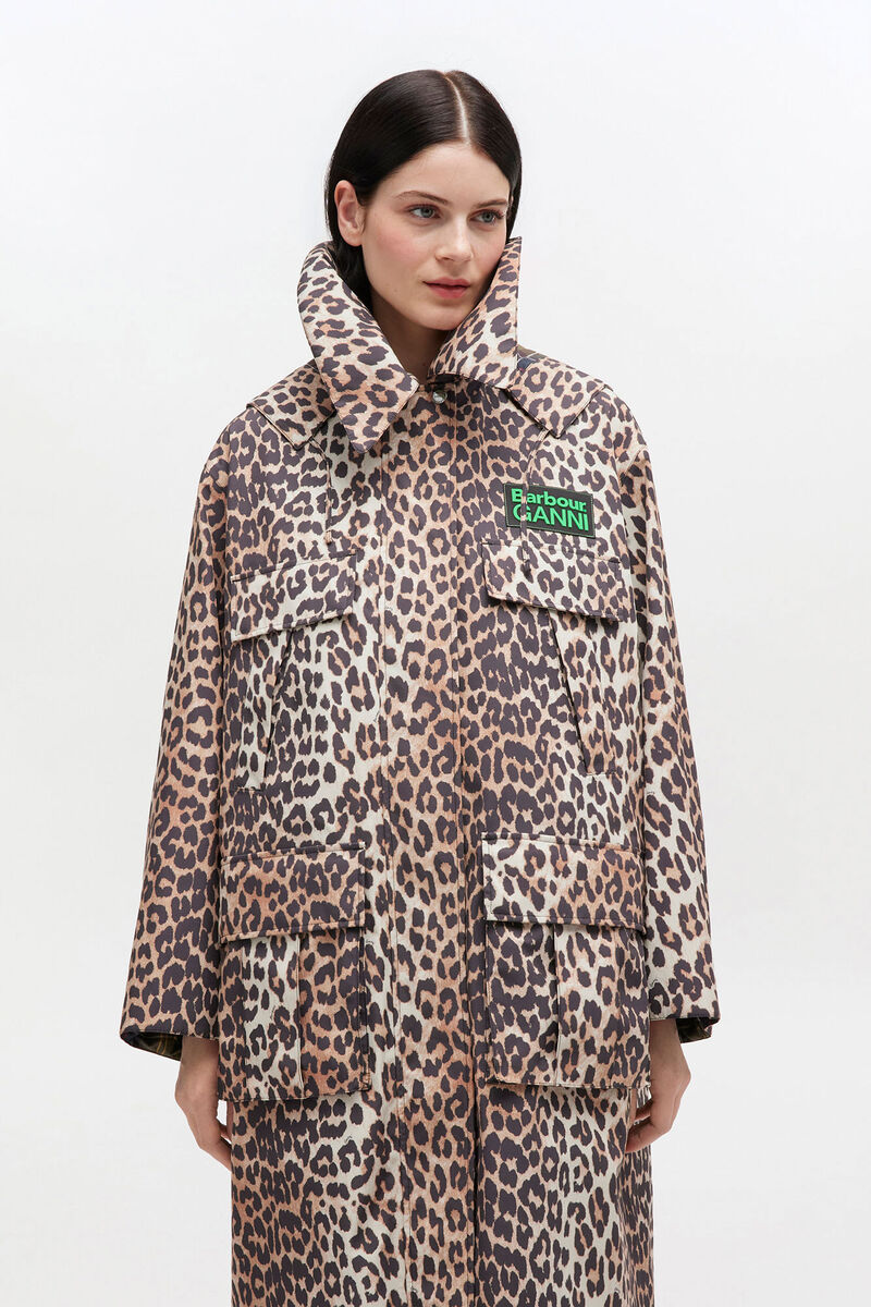 Long Coat in Leopard, Recycled Polyester, in colour Leopard - 4 - GANNI