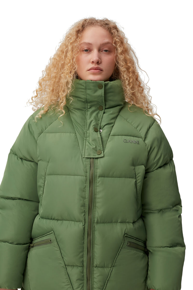 Oversized Tech Puffer Coat, Recycled Polyester, in colour Dill - 3 - GANNI