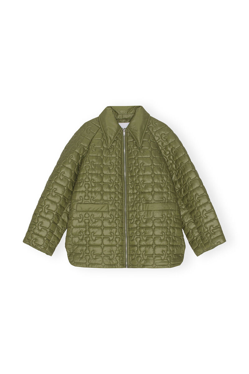 Shiny Quilt Jacket, Nylon, in colour Spaghnum - 1 - GANNI