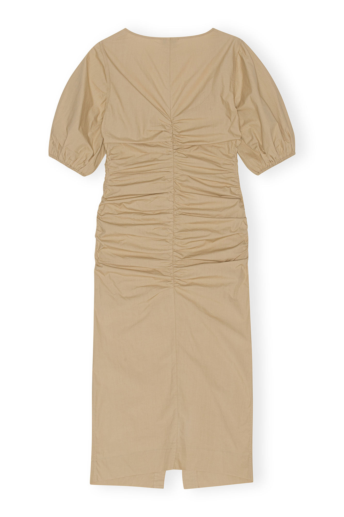 Cotton Poplin Gathered Open-neck Maxi Dress, Cotton, in colour Curds and Whey - 2 - GANNI