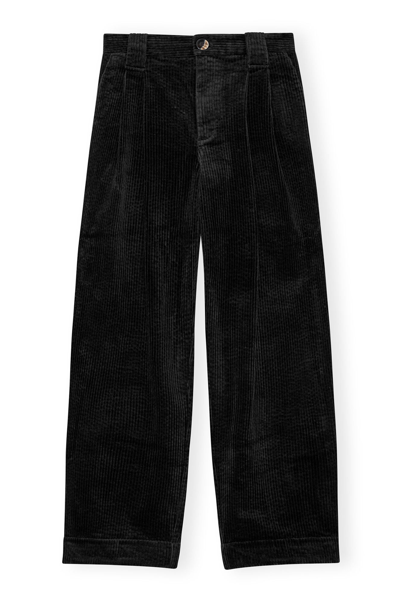 Black Corduroy Loose Pleat Trousers, Elastane, in colour Black - 1 - GANNI