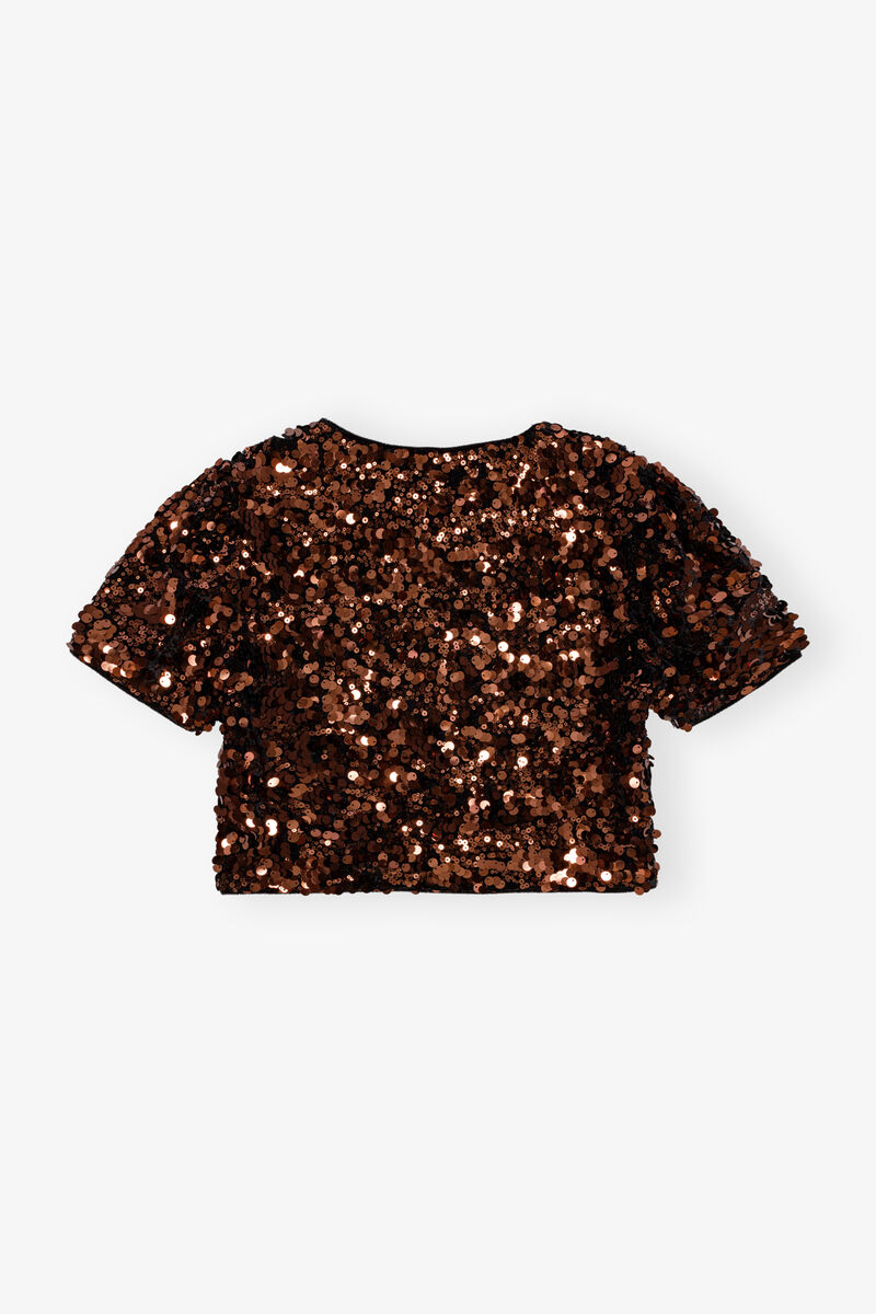 Brown Sequins blus, Polyester, in colour Bitter Chocolate - 2 - GANNI