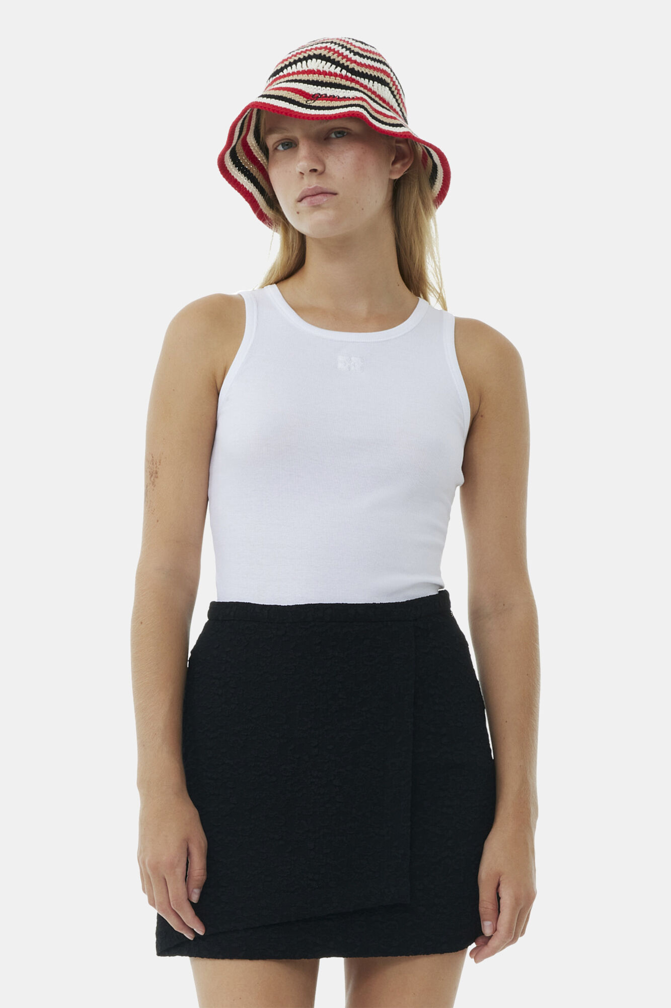 Black Textured Suiting Mini Skirt, Polyester, in colour Black - 2 - GANNI