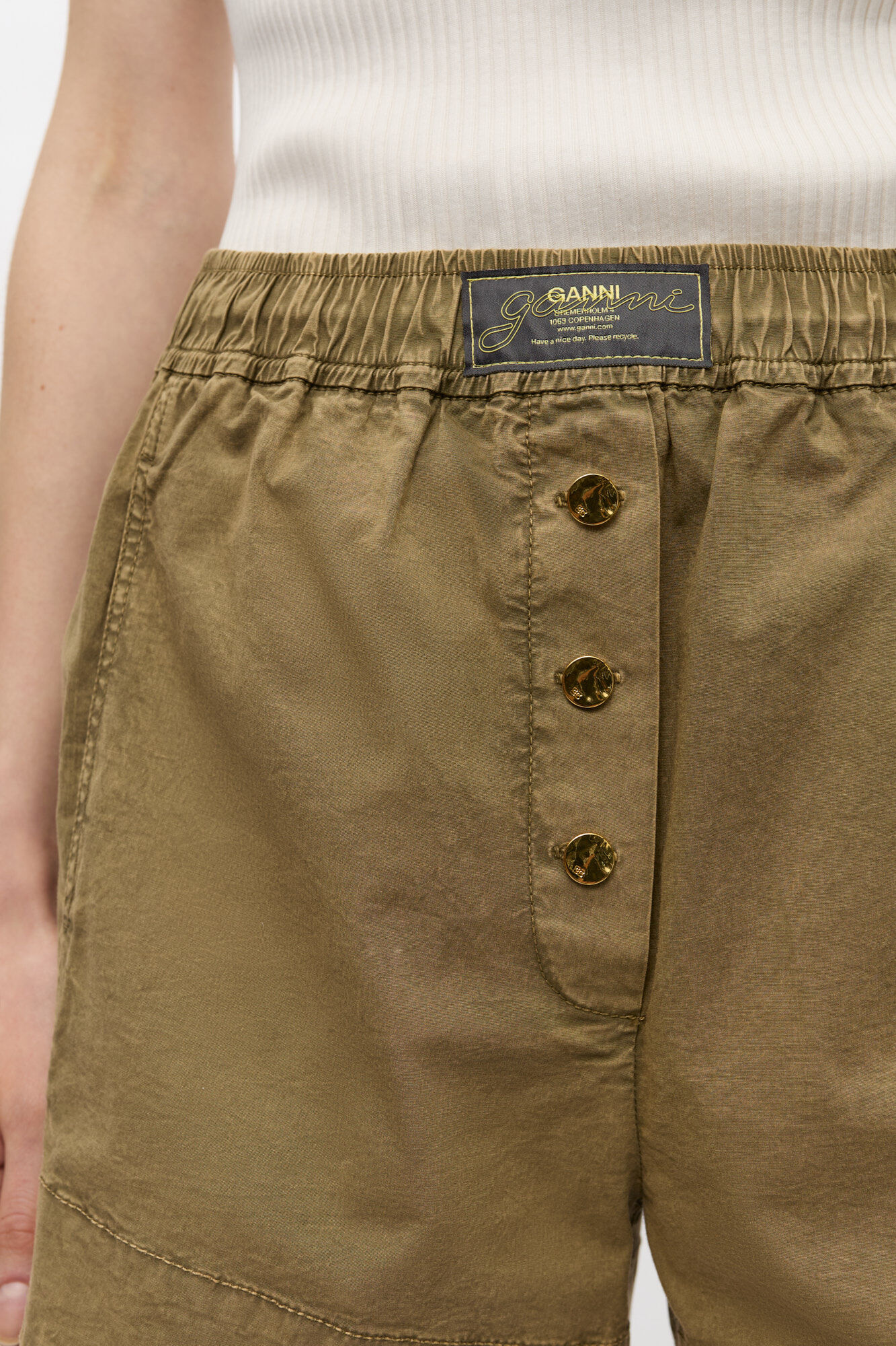 Grüne Shorts aus gewaschener Baumwolle, Elastane, in colour Boa - 4 - GANNI